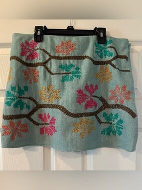 Judith March Embroidered Floral Mini Skirt in Light Aqua